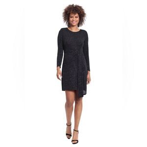 NWT London Times Black  Drape Skirt  Mini  Dress Sparkles  size 4
